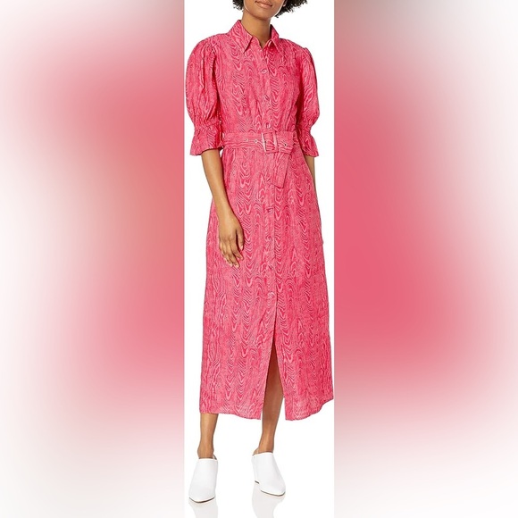 C/MEO Early On Midi Dress Pink Woodgrain Balloon Puff Sleeve Button (D2) - Picture 4 of 13